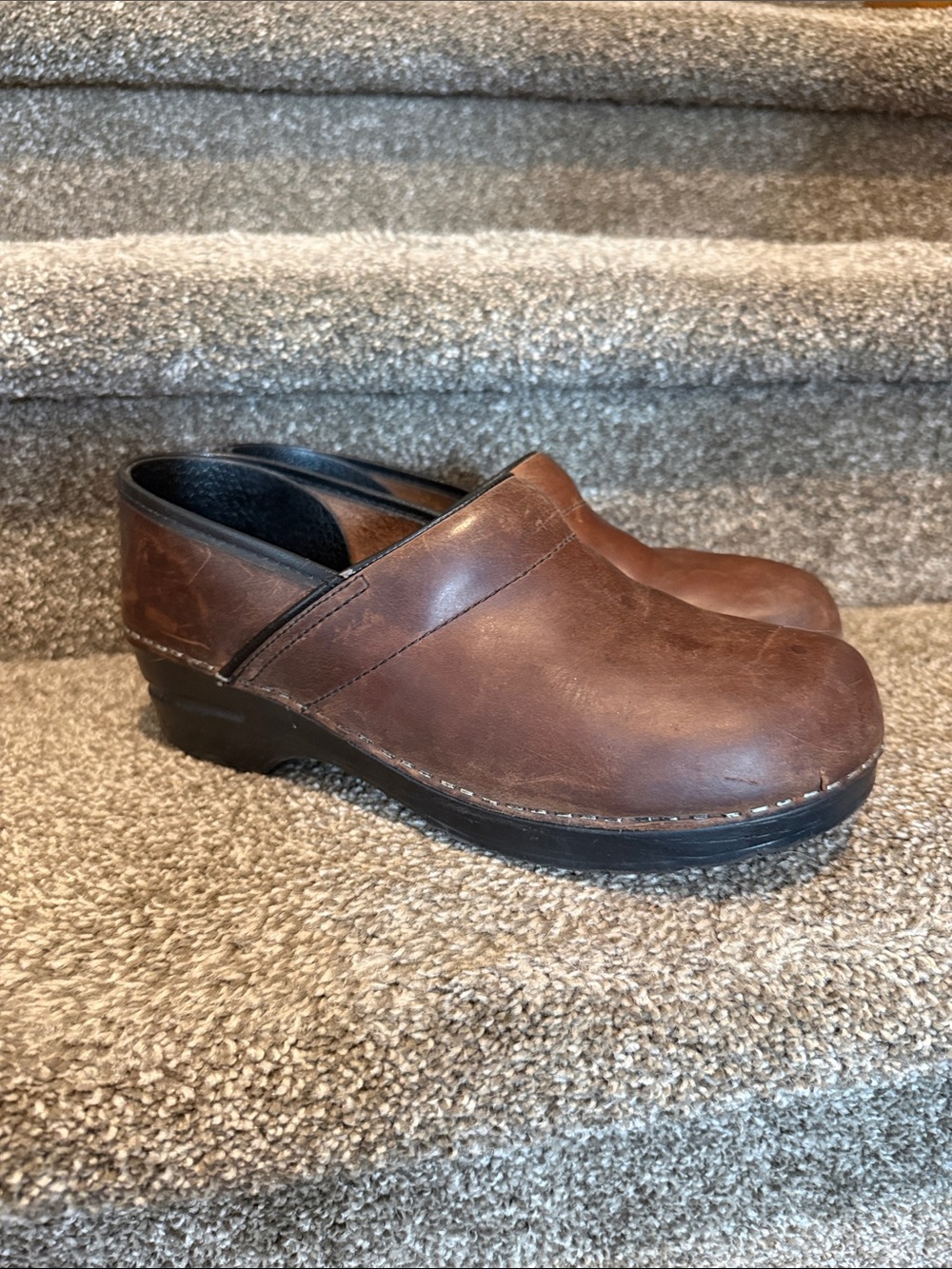 Brown Leather Dansko Slip-On Clogs